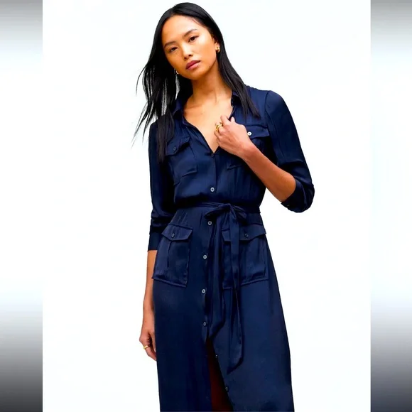 NWT‎ Madewell Button-Front Utility Shirtdress in Satin - Picture 3 of 7